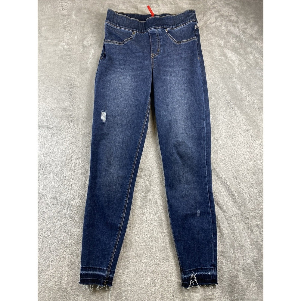 Spanx Jeans‎ Womens Small Blue Distressed Skinny Leg Stretch Pull On Jeggings